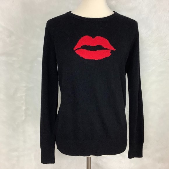 The Cashmere Project Sweaters - The Cashmere Project Black With Red Lips Kiss Cashmere Sweater